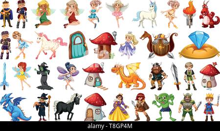 Set of medieval cartoon character illustration Stock Vector