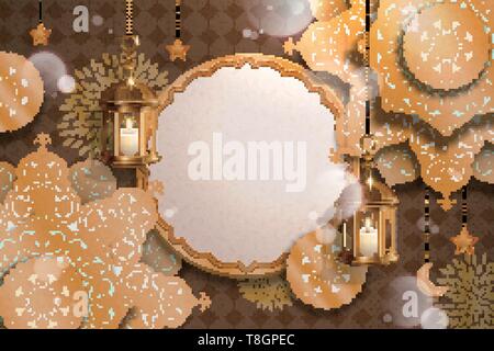 Arabesque flowers and fanoos background with copy space for design Stock Vector