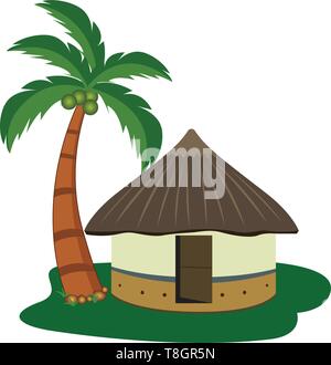 Vector pre historic nipa hut with coconut tree Stock Vector
