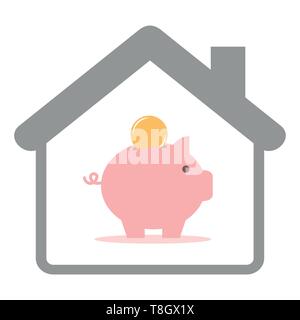 piggy bank with coin in a house isolated on white background vector illustration EPS10 Stock Vector