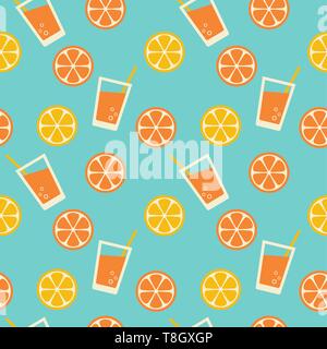 seamless vector pattern with glass of citrus lemonade and lemon and orange slices in retro style Stock Vector