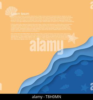 abstract vector backgrount of seacoast with cut layers effect, seashells and space for your text Stock Vector