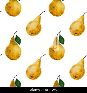 seamless pattern of hand drawing watercolor ripe pears Stock Vector
