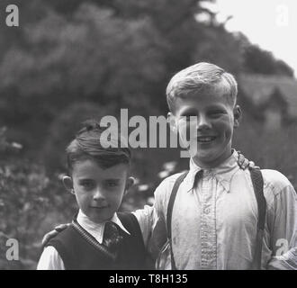 1950s, historical, two young boys, best mates for ever, posing for a picture, England, UK. Stock Photo