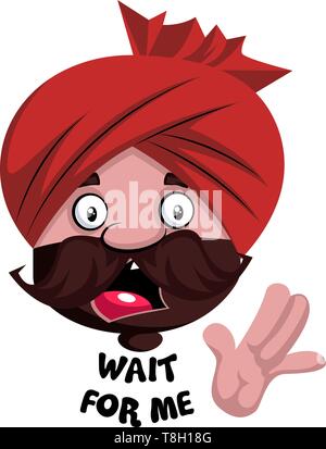 Man with turban is showing stop gesture with hand, illustration, vector on white background. Stock Vector