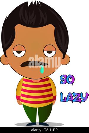 Boy is feeling lazy, illustration, vector on white background. Stock Vector