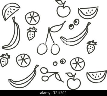 Fruit stroke line hand drawn design, illustration, vector on white background. Stock Vector