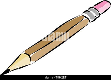 Pencil with eraser hand drawn design, illustration, vector on white background. Stock Vector