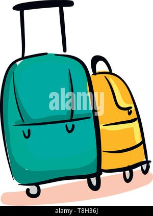 Suitcase hand drawn design, illustration, vector on white background. Stock Vector
