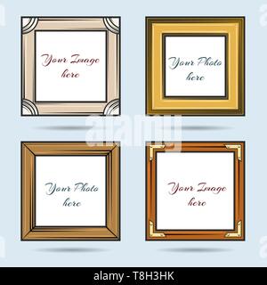 Cartoon picture frames vectoe icons. Room wall flat retro pictures frame set, colorful foto collage or memory scrapbook picture templates Stock Vector