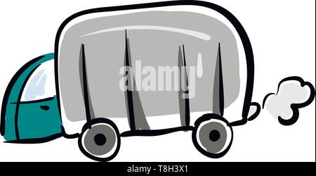 Camping truck hand drawn design, illustration, vector on white background. Stock Vector