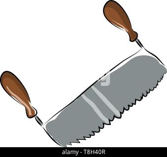 Two man saw hand drawn design, illustration, vector on white background. Stock Vector