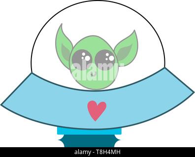 A green alien in blue colour ufo , vector, color drawing or illustration. Stock Vector