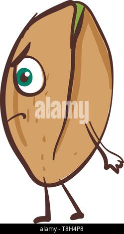 A pistachio in its cover which is very angry and turned to side, vector, color drawing or illustration. Stock Vector