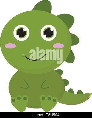 Smiling green baby dino dinosaur sitting in a chibi style Stock Vector ...