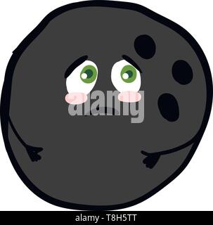A bowling ball with green which seems to be very sad , vector, color drawing or illustration. Stock Vector