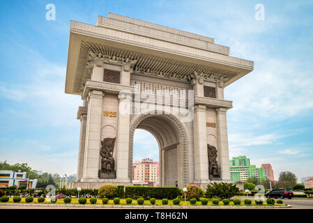 Pyongyang, North Korea - April 29, 2019: Arch of Triumph, a triumphal arch built to commemorate the korean resistance to japan from 1925 to 1945.