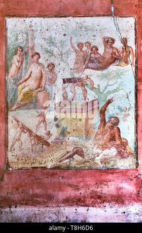 Pompeii, Ancient fresco in a house Stock Photo