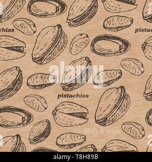 Seamless pattern with pistachios on a vintage background. Vector  illustration for your design Stock Vector