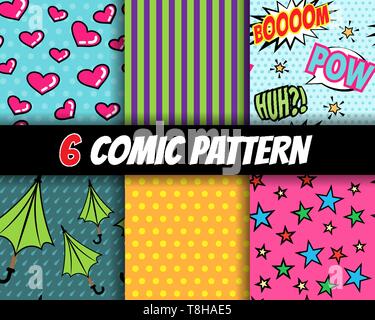 seamless comic pattern vector set Stock Vector