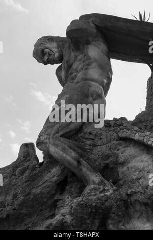 'Il Gigante' the Giant statue of Neptune of Monterosso. Liguria. Black and white Stock Photo