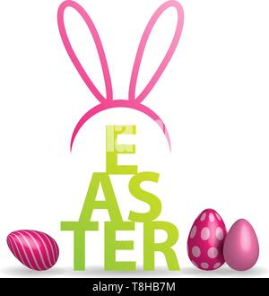 Vector Easter bunny icon. Rabbit juggling with colored eggs isolated on ...