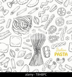 Seamless pattern with Italian pasta. Vector  illustration for your design Stock Vector