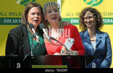 (left to right) Sinn Fein's Mary Lou McDonald, Martina Anderson and Lynn Boylan at the launch of their European Election manifesto at the Waterfront Hall in Belfast. Stock Photo