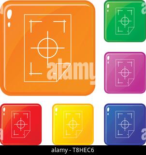 Printer marks on a paper icons set vector color Stock Vector