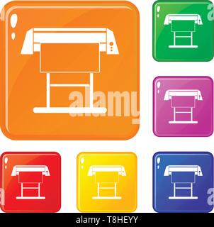 Large format inkjet printer icons set vector color Stock Vector