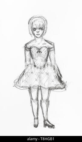 Pencil sketch of a girl with Fashion Dress  rdraw
