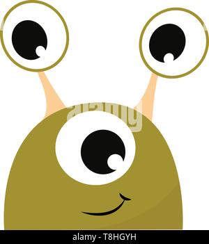 A green monster with three eyes, vector, color drawing or illustration. Stock Vector