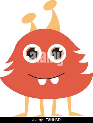 A cute red hairy monster with four legs, vector, color drawing or illustration. Stock Vector