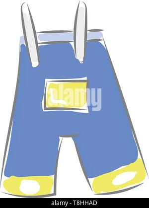 A pair o blue overalls with a yellow pocket, vector, color drawing or illustration. Stock Vector