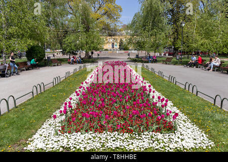 SOFIA, BULGARIA - APRIL 24, 2019: Garden in front of National Theatre Ivan Vazov in Sofia, Bulgaria Stock Photo