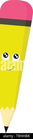 A smiling happy pencil with a pink eraser, vector, color drawing or illustration. Stock Vector