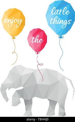 Elephant and balloons polygon vector design Stock Vector