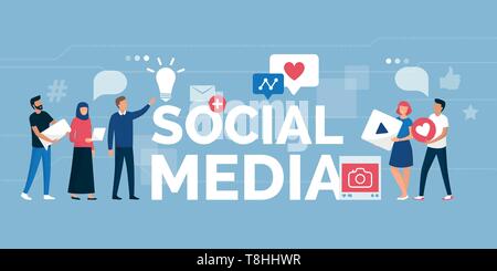 People and social media community online: people sharing, communicating together and social networks concept Stock Vector