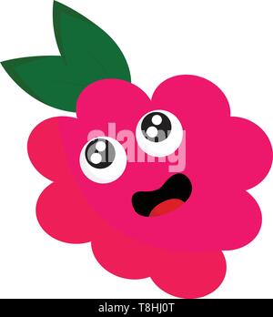 Vector Illustration of Raspberry Fruit Character with cute face, simple ...