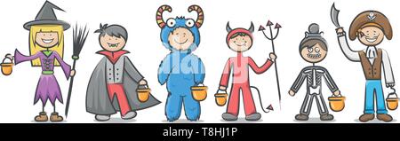 Halloween kids in costumes Stock Vector