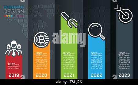 Five labels with business icon infographics. Stock Vector