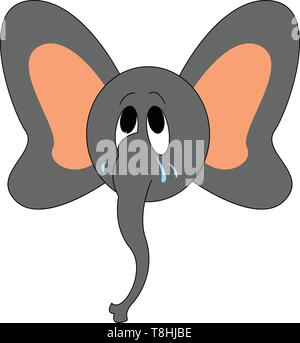 A sad baby elephant with tears falling down it's cheeks, vector, color drawing or illustration. Stock Vector