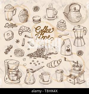 Collection of coffee doodle elements for cafe menu, fliers, chalkboard. Vector illustration for your design Stock Vector