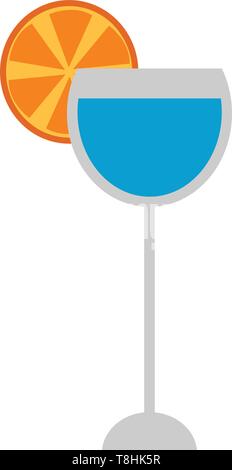 High cocktail in elegant party glassware garnished with orange slice isolated on a white background is all set ready to be enjoyed, vector, color draw Stock Vector