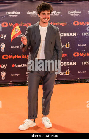 Tel Aviv, Israel. 12th May, 2019. Spanish singer Miki poses for a picture at the orange carpet during the opening ceremony of the Eurovision Song Contest 2019. Credit: Ilia Yefimovich/dpa/Alamy Live News Stock Photo