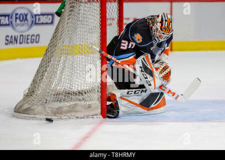 San Diego, California, USA. 8th May, 2019. Jeff Glass (30) of San Diego Gulls during Bakersfield Condors vs San Diego Gulls AHL Game at Pechanga Area San Diego in San Diego, California. Michael Cazares/Cal Sport Media/Alamy Live News