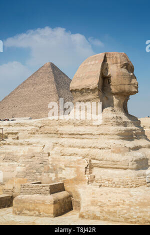 The great Sphinx and pyramid, Giza near Cairo, Egypt Stock Photo