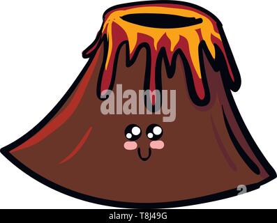 A small and dangerous volcano with red and orange lava flowing out , vector, color drawing or illustration. Stock Vector