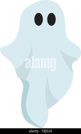 A big white ghost with large black eyes which is flying in the air , vector, color drawing or illustration. Stock Vector