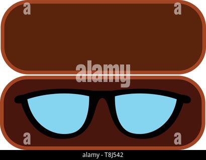 A new blue glasses in its box which is open , vector, color drawing or illustration. Stock Vector